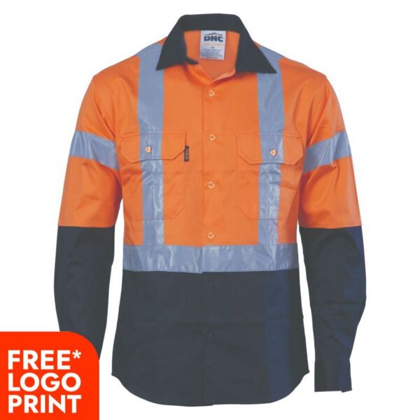 Mens HiVis D/N 2 Tone Drill Shirt with H Pattern Generic R/ Tape Thumbnail